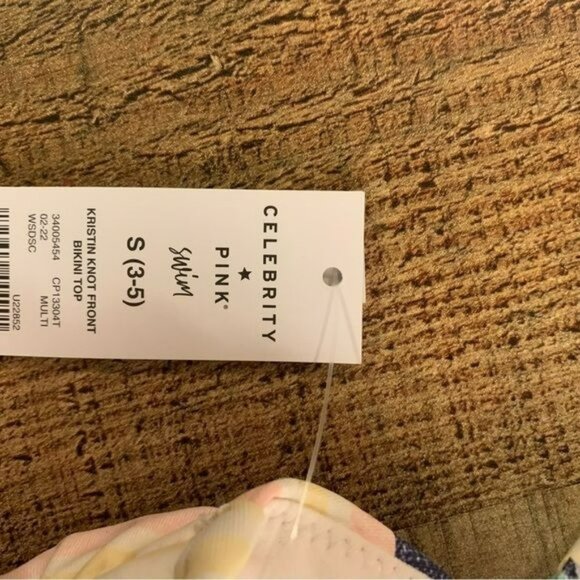 Striped Celebrity Pink Bikini Top Adjustable Straps Soft Cup Padding Swimwear - Picture 7 of 7